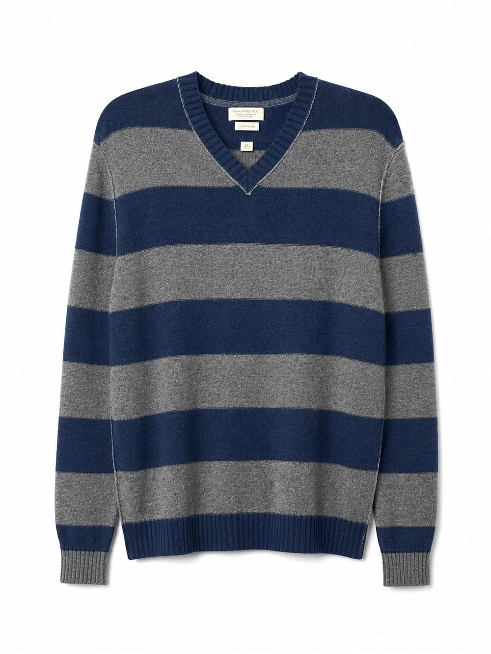 Vintage Banana Republic Luxury Blend Cashmere Angora Striped V Neck Sweater